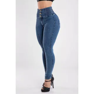 Modelo MMS de calça jeans que levanta o bumbum - Azul aço