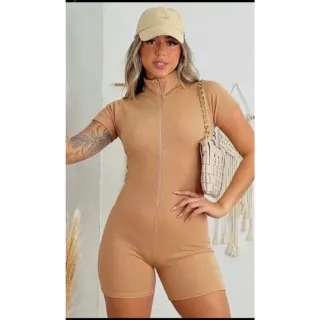 Macaquinho Plus Size Academia Manga Longa com Zíper - preto suplex curto-102