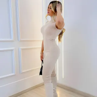 Moda Gringa Premium: Macacão Longo Regata Ziper Virginia - Balada Feminina - Preto