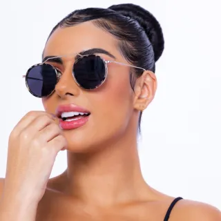 Óculos de Sol Feminino Redonda Metal Viale Original 2022 - DOURADO PRETO