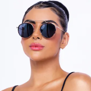 Óculos de Sol Feminino Redonda Metal Viale Original 2022 - DOURADO PRETO