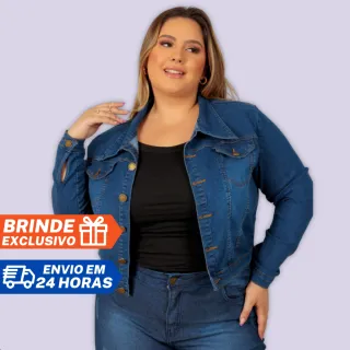 Jaqueta Lisa Plus Size Feminina Jeans Coloração Clara - Atenas Jeans - Tom Escuro