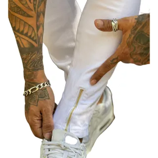 Barra com Zíper, Calça Branca Super Destroyed Masculina - 42