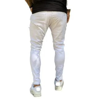 Barra com Zíper, Calça Branca Super Destroyed Masculina - 42