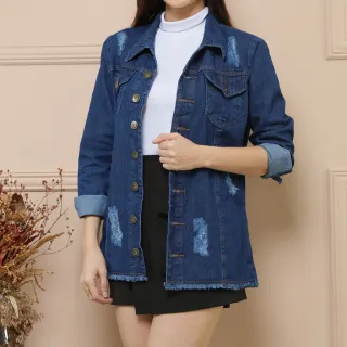 Jaqueta Jeans Feminino Max Moda Rasgado Parka Outono-Inverno - escuro 090