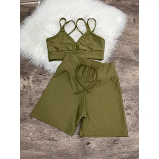 Top com Alça Dupla + Conjunto Fitness Short Com Cordão - 2