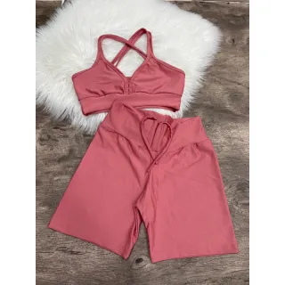 Top com Alça Dupla + Conjunto Fitness Short Com Cordão - 2