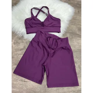 Top com Alça Dupla + Conjunto Fitness Short Com Cordão - 2