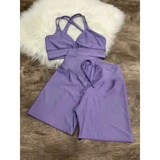 Top com Alça Dupla + Conjunto Fitness Short Com Cordão - 2