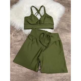 Top com Alça Dupla + Conjunto Fitness Short Com Cordão - 2