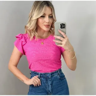 Moda blogueira 2022: Blusa feminina manga curta com babado - Xadrez terra