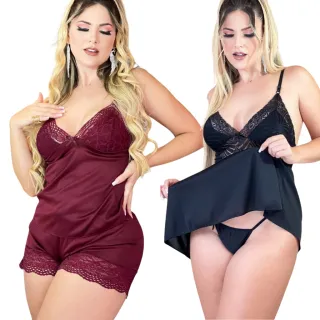 Pijama Sensual Sexy + Camisola Babydoll Com Calcinha - Azul
