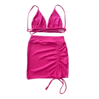 Biquíni Cortininha Feminino Conjunto Gringa - Saia De Regulagem Frontal - Branco