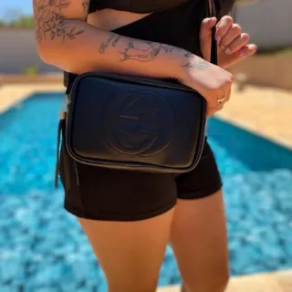 Bordado em Alto Relevo - Bolsa Transversal GG Feminina - GG Preta Silk Personalizada