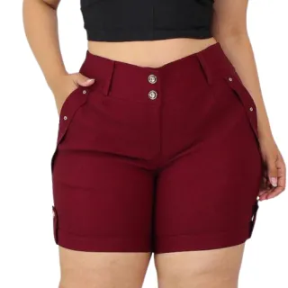 Bolsos Shorts Feminina Plus Size Bengaline - Vinho