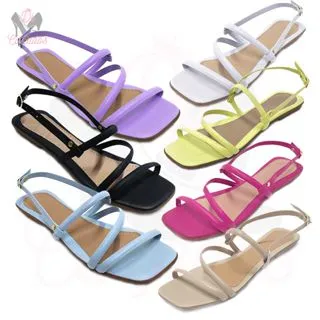 Rasteira Feminina Tiras Coloridas - Lançamento Verão Moda Blogueirinha - Azul Céu