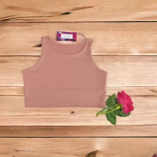 Regata Cropped Feminina Estampada e Lisa - Alça Larga em Suplex - Laranja