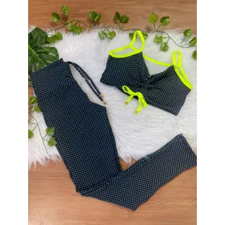 Top com bojo + Conjunto calça legging com cordinha - Uva alcinha