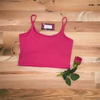 Alça fina suplex cropped feminino casual lisos e estampados em várias cores - Rosa Chiclete