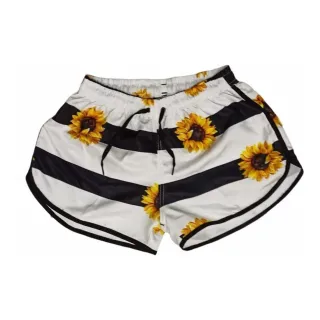 Promoção Short Feminino Estampado Moda Praia Florais Tactel - Verão Piscina - FEM-Preto HNK