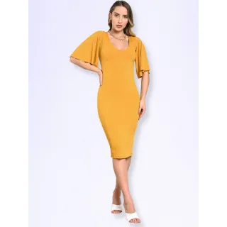 Moda evangélica: Vestido Mídi manga flare para gestantes ou não gestantes - Azul Royal