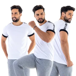 Fit Raglan Camisa Masculina Branca com Manga em Contraste - 1 - Branca Barcelona