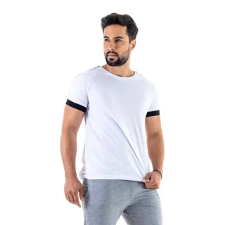 Fit Raglan Camisa Masculina Branca com Manga em Contraste - 1 - Branca Barcelona