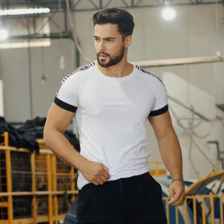 Fit Raglan Camisa Masculina Branca com Manga em Contraste - 1 - Branca Barcelona