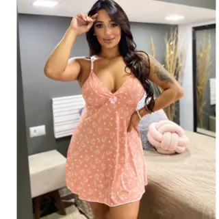 Camisola Estampada Feminina - Pijama Sexy de Dormir - P