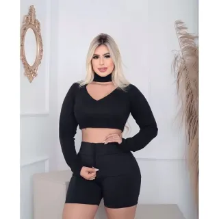 Modinha Mini Suplex Power Feminino - Short Lipo Cintura Alta - Preto