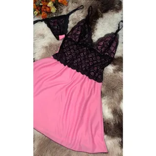 Calcinha Rendada Helanquinha Com Camisola Sem Bojo - Pink