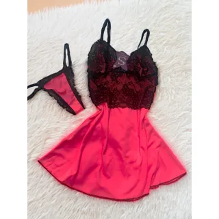 Calcinha Rendada Helanquinha Com Camisola Sem Bojo - Pink