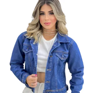 Original Jaqueta Jeans Feminina Cropped Manga Longa Lycra - Jeans 3