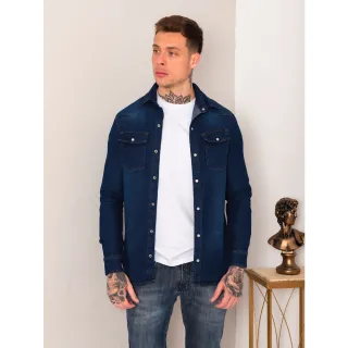 Blusa casual masculina manga longa jeans slim social 1% elastano - Azul Escuro