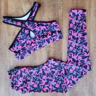 Conjunto Fitness Feminino Calça e Top - Kit com 2 Peças - Estampa variada