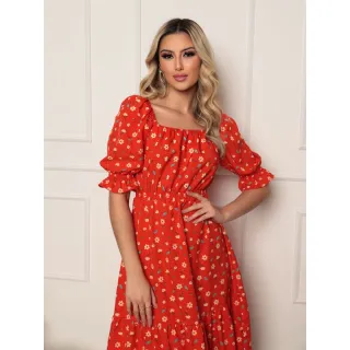 Vestido Feminino Estampado Crepinho Florzinha Ombro à Ombro Elastec - Poa lilas 2cm