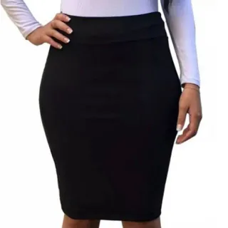 Cintura alta - Saia Preta Lapis Midi - LISO (PRETO)