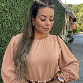 Moda Evangélica Blusa Feminina Social Elegante com Mangas Duna - Nude