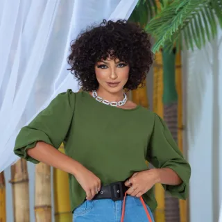 Moda Evangélica Blusa Feminina Social Elegante com Mangas Duna - Nude