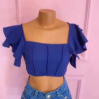 Cropped Amarração Alça Babado Busto Forrado 002 - Preto