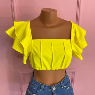 Cropped Amarração Alça Babado Busto Forrado 002 - Preto