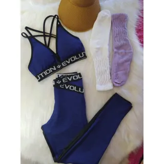 Top e Legging Feminino Fitness Conjunto Elástico - Preto