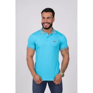 Camisa Casual Masculina Polo Tradicional Algodão - Envio Imediato - Azul Céu