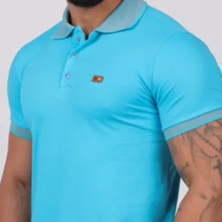 Camisa Casual Masculina Polo Tradicional Algodão - Envio Imediato - Azul Céu