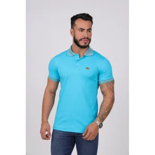 Camisa Casual Masculina Polo Tradicional Algodão - Envio Imediato - Azul Céu