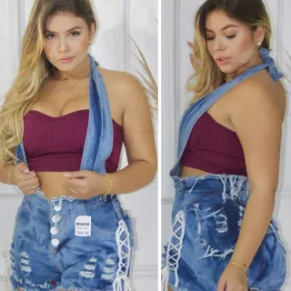 Cadarço Trançado em Jardineira Jeans Cintura Alta - JEANS CLARO