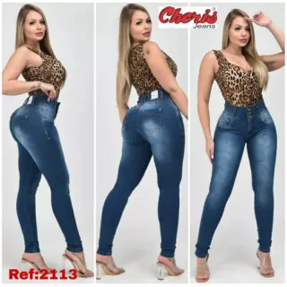 Calça jeans cintura alta com elástico no cós - 2017