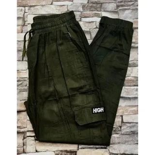 Elástico High Calça Jogger Cargo Masculina Casual - Verde