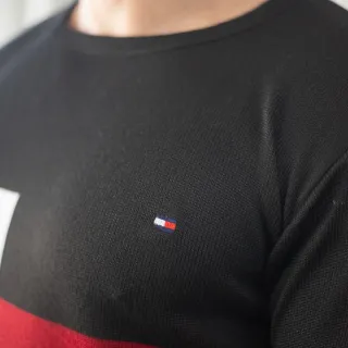 Blusa de tricot Premium Masculina Gola Redonda alta qualidade - Preto/Vermelho/Branco