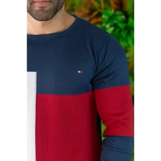 Blusa de tricot Premium Masculina Gola Redonda alta qualidade - Preto/Vermelho/Branco